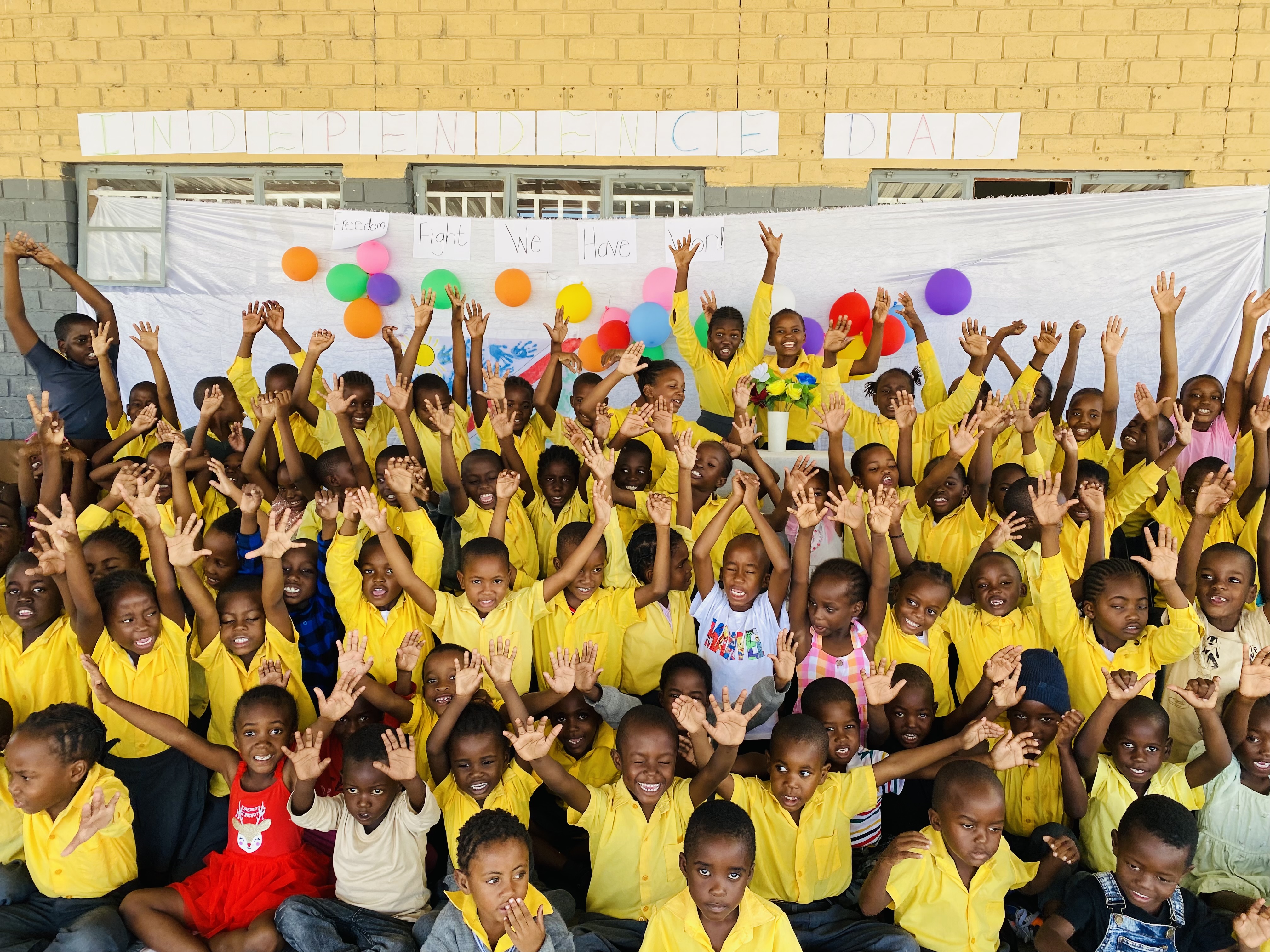 Joyful students showing school spirit